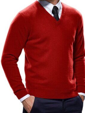 George Cashmere Sweater Red V-Neck Long Sleeve Men's M Size 38 - 40 Medium